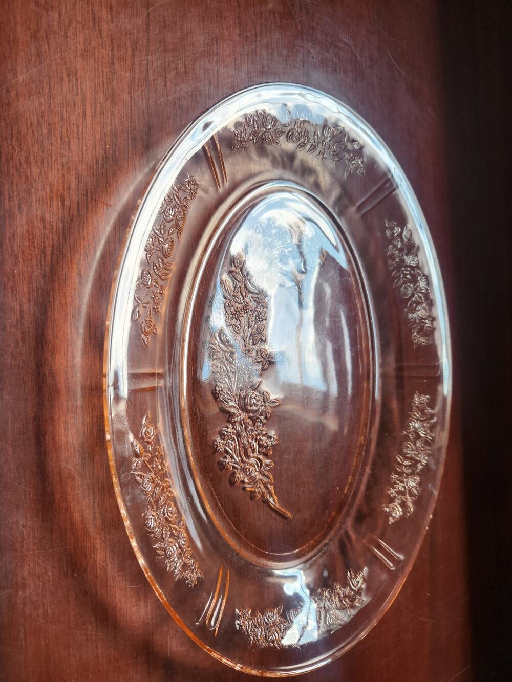 Vintage Federal Sharon Cabbage Rose Pink Depression Glass Oval Platter 12.5in